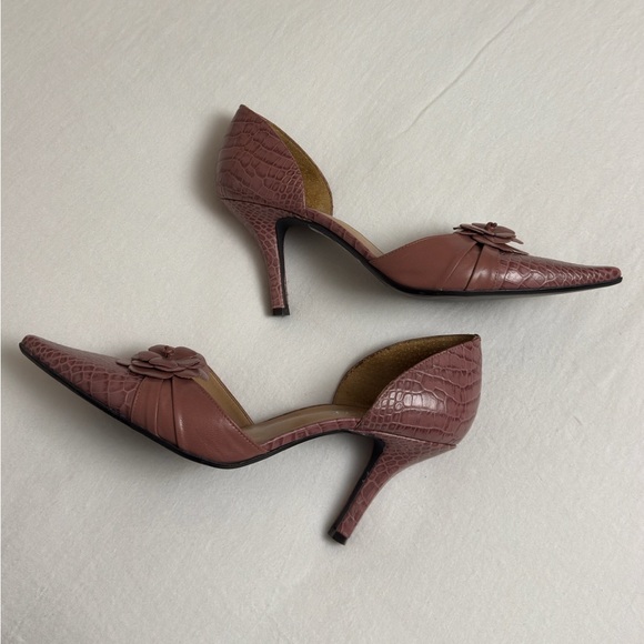 Vintage Franco Sarto Pink Leather Pointed Toe Floral Heels Size 8.5 Boho Retro - Picture 5 of 10